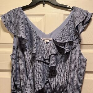 BCBGeneration Size L Periwinkle Chevron Design Double Ruffle Dress